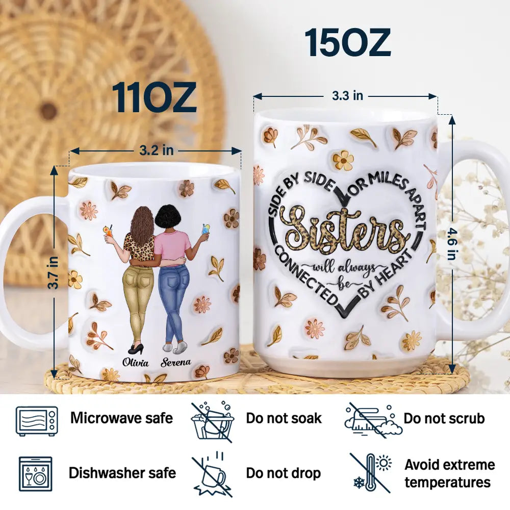 Gift For Bestie,Gift For Sisters,Happy - Sisters Will Always Be Connected By Heart - Personalized White Edge-to-Edge Mug