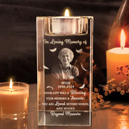 Memorial, Family - Custom Photo Your Life Was A Blessing Memorial - Personalized Crystal Candle Holder