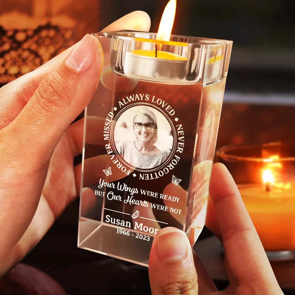 Memorial, Family - Custom Photo Memorial Always Loved Never Forgotten - Personalized Crystal Candle Holder