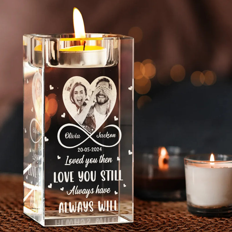 Custom Photo,Gift For Couples,Gift For Husband,Gift For Wife,Gift For Boyfriend,Gift For Girlfriend,Love - Custom Photo I Met You I Liked You I Love You - Personalized Crystal Candle Holder