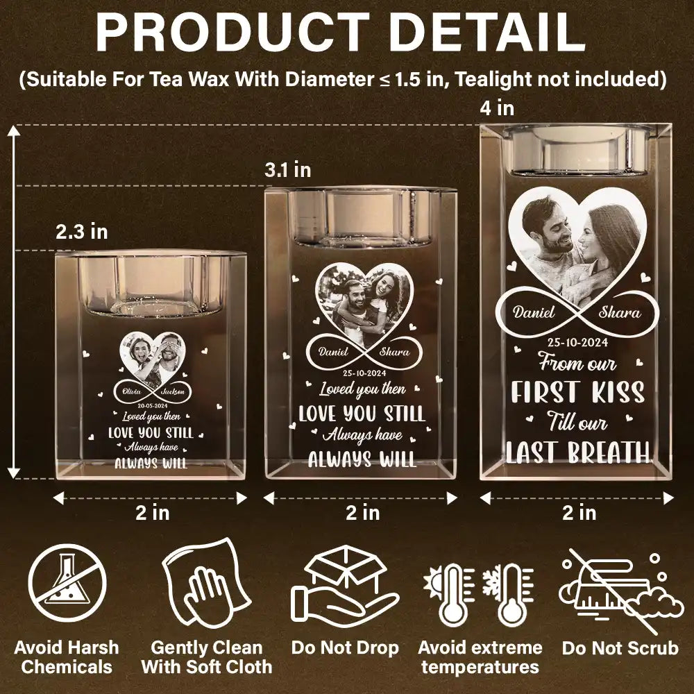 Custom Photo,Gift For Couples,Gift For Husband,Gift For Wife,Gift For Boyfriend,Gift For Girlfriend,Love - Custom Photo I Met You I Liked You I Love You - Personalized Crystal Candle Holder