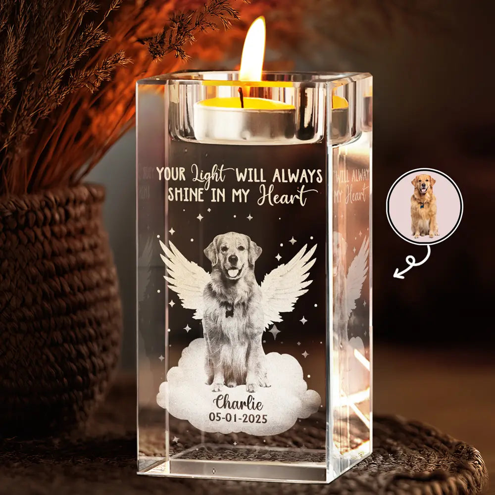 Custom Photo Your Light Will Always Shine - Personalized Crystal Candle Holder