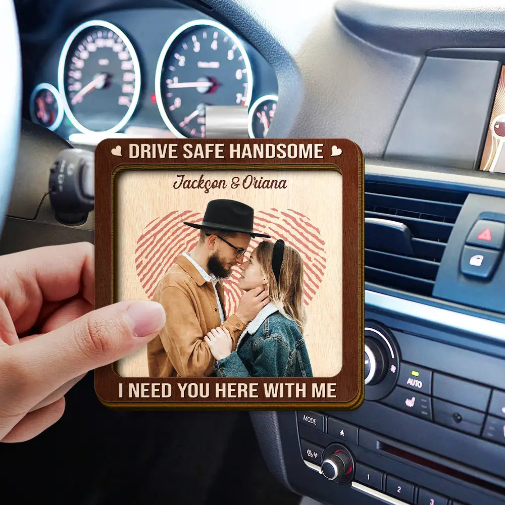 Gift For Couples, Gift For Husband, Gift For Wife, Gift For Boyfriend, Gift For Girlfriend - Custom Photo Kissing Couple Drive Safe I Need You Here With Me - Personalized Custom Shaped Car Visor Clip