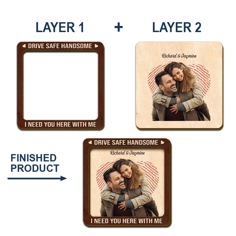 Gift For Couples, Gift For Husband, Gift For Wife, Gift For Boyfriend, Gift For Girlfriend - Custom Photo Kissing Couple Drive Safe I Need You Here With Me - Personalized Custom Shaped Car Visor Clip