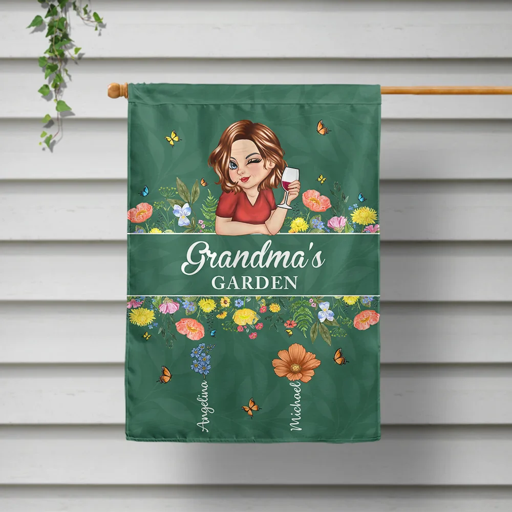 Gift For Grandma, Gardening, Gift For Mother - Birth Month Flower Grandma's Garden - Personalized Flag