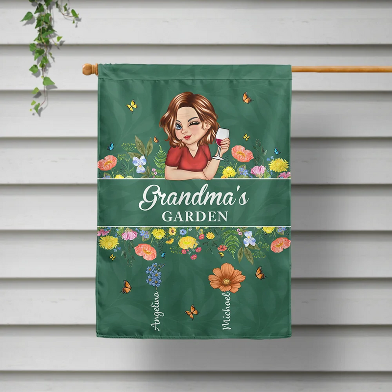 Gift For Grandma, Gardening, Gift For Mother - Birth Month Flower Grandma's Garden - Personalized Flag