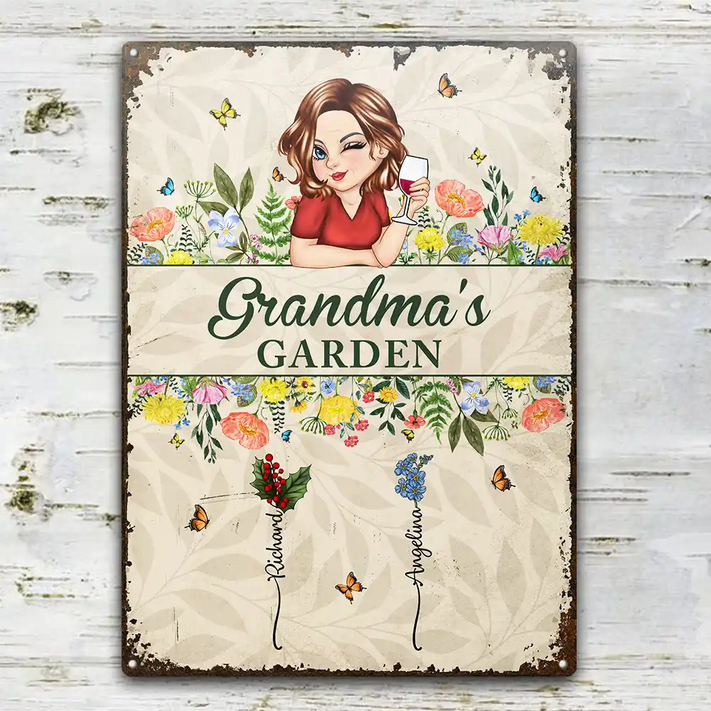 Gift For Grandma,Gardening,Happy,Gift For Mother - Birth Month Flower Grandma's Garden - Personalized Classic Metal Signs