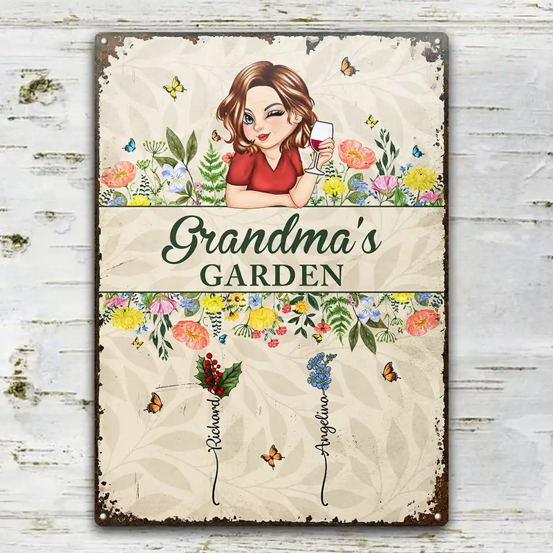 Gift For Grandma,Gardening,Happy,Gift For Mother - Birth Month Flower Grandma's Garden - Personalized Classic Metal Signs