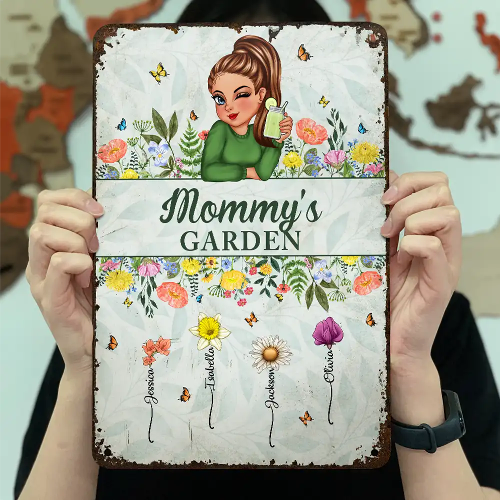 Gift For Grandma,Gardening,Happy,Gift For Mother - Birth Month Flower Grandma's Garden - Personalized Classic Metal Signs