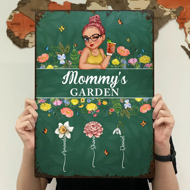 Gift For Grandma,Gardening,Happy,Gift For Mother - Birth Month Flower Grandma's Garden - Personalized Classic Metal Signs