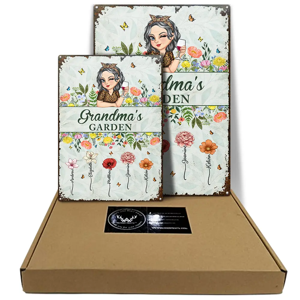 Gift For Grandma,Gardening,Happy,Gift For Mother - Birth Month Flower Grandma's Garden - Personalized Classic Metal Signs