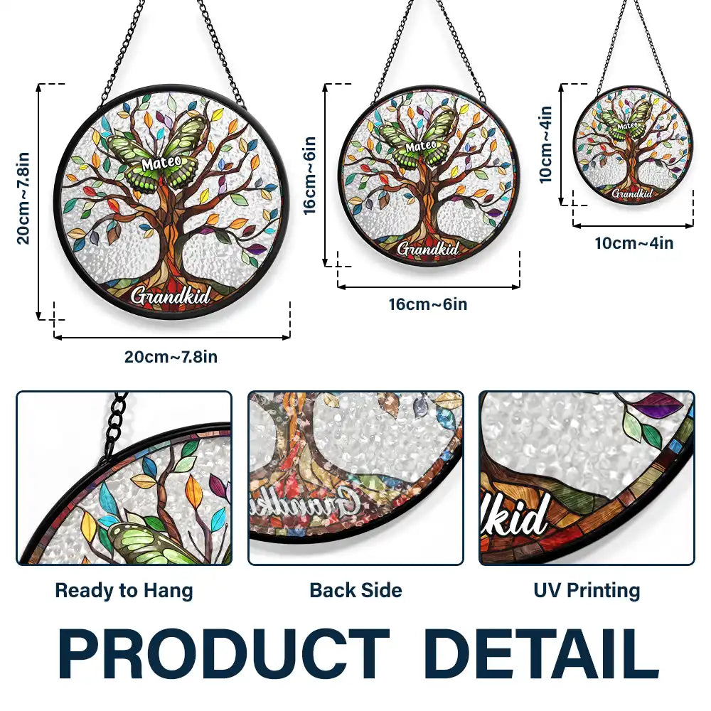Gift For Grandma, Gift For Mother  - 
Butterfly Grandkids Tree - Personalized Stained Glass Window Hanging Suncatcher