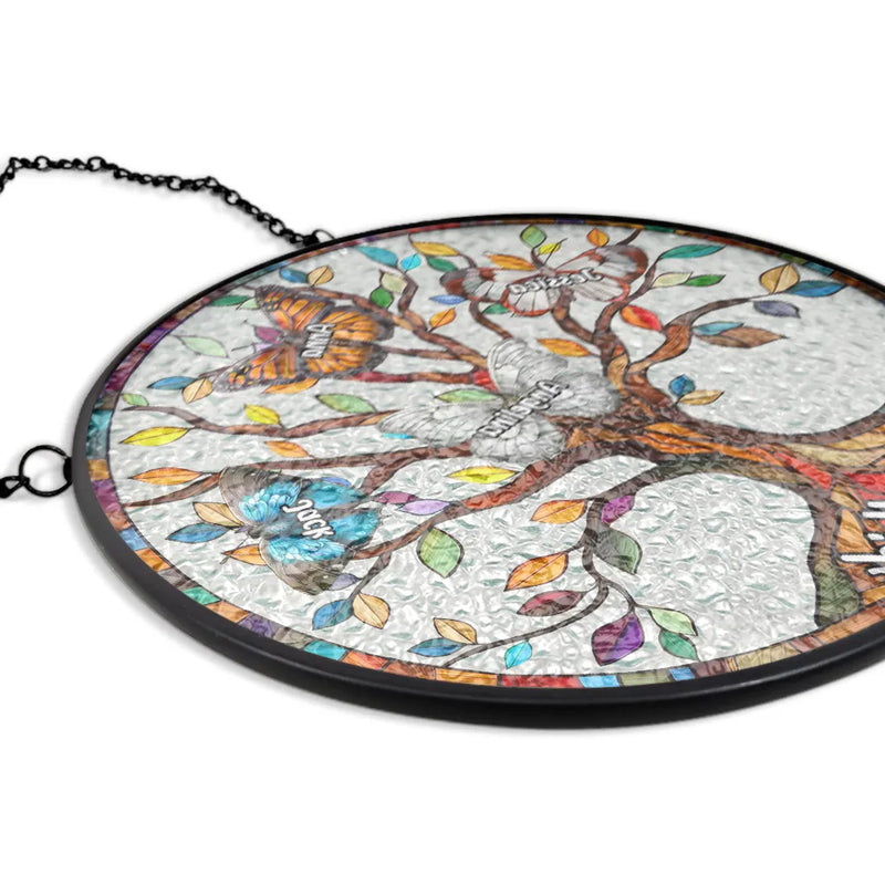 Gift For Grandma, Gift For Mother  - 
Butterfly Grandkids Tree - Personalized Stained Glass Window Hanging Suncatcher