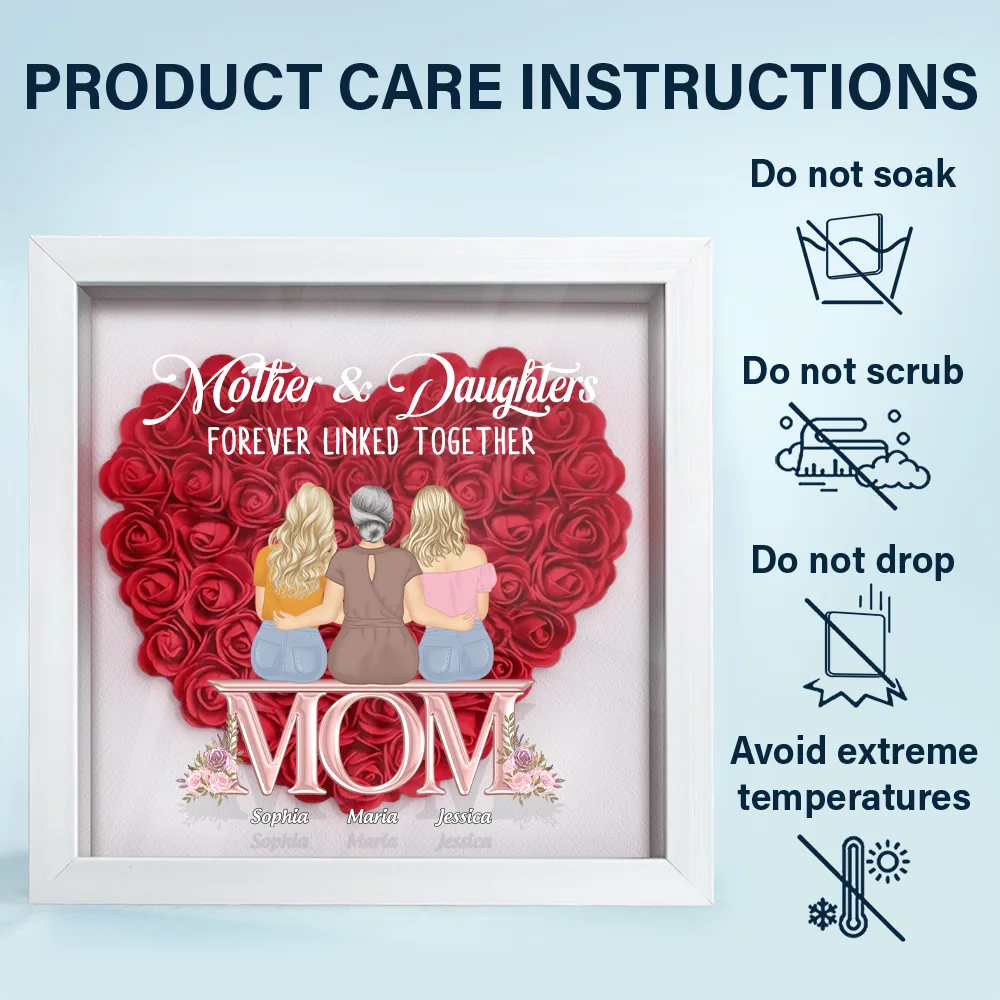 Gift For Mother, Mom, Daughters, Gift For Daughter - Mother & Daughter Forever Linked Together - Personalized Flower Shadow Box

