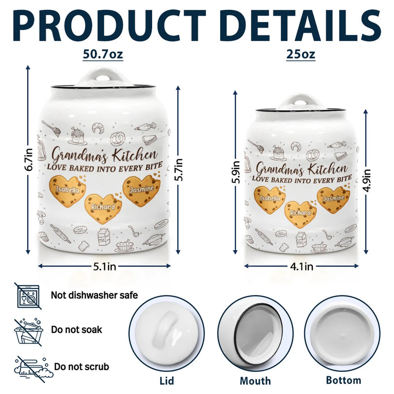 Gift For Mother,Gift For Grandma,Happy - Love Baked Into Every Bite - Personalized Cookie Jar