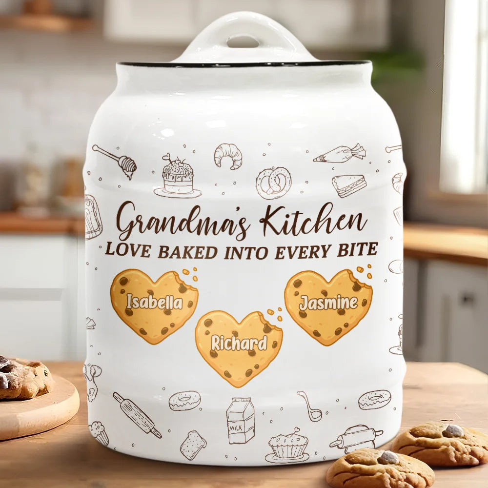 Gift For Mother,Gift For Grandma,Happy - Love Baked Into Every Bite - Personalized Cookie Jar