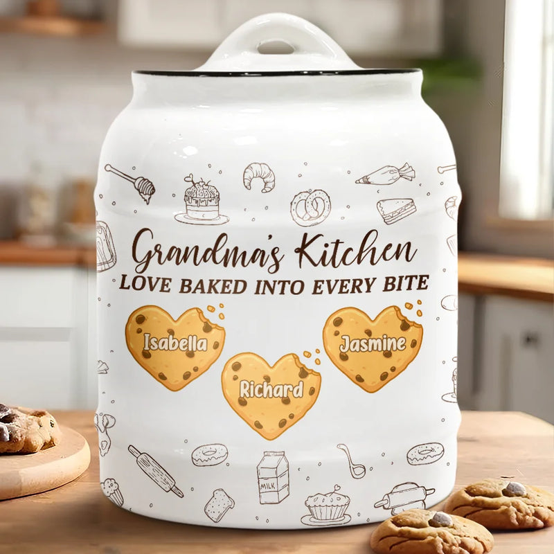 Gift For Mother,Gift For Grandma,Happy - Love Baked Into Every Bite - Personalized Cookie Jar