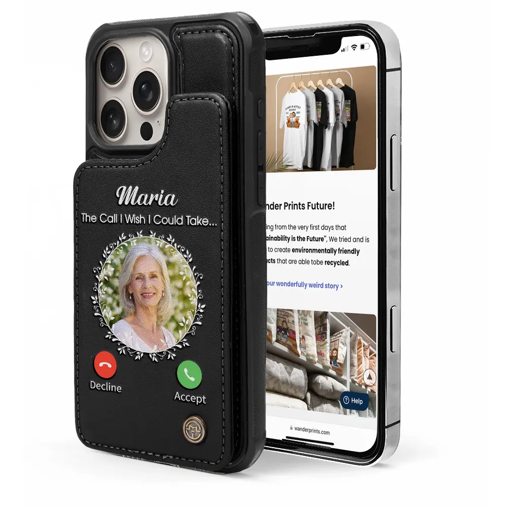Memorial,Sad,Family - Custom Photo Memorial The Call I Wish I Could Make - Personalized Leather Flip Wallet Phone Case