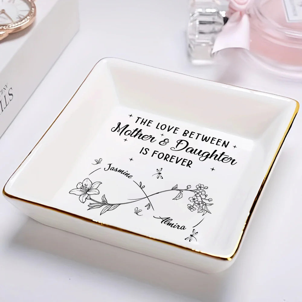Gift For Mother, Gift For Daughter, Mom - Daughters (Adult), Love - Infinity Flower Mother And Daughter Forever Linked Together - Personalized Ring Dish