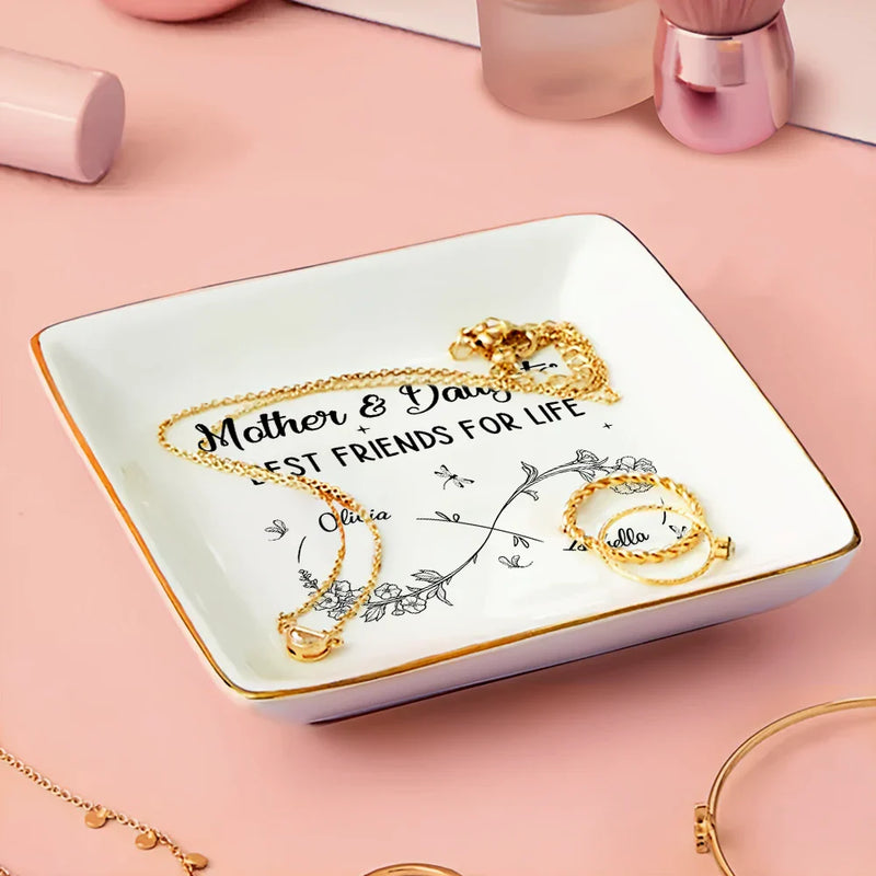 Gift For Mother, Gift For Daughter, Mom - Daughters (Adult), Love - Infinity Flower Mother And Daughter Forever Linked Together - Personalized Ring Dish