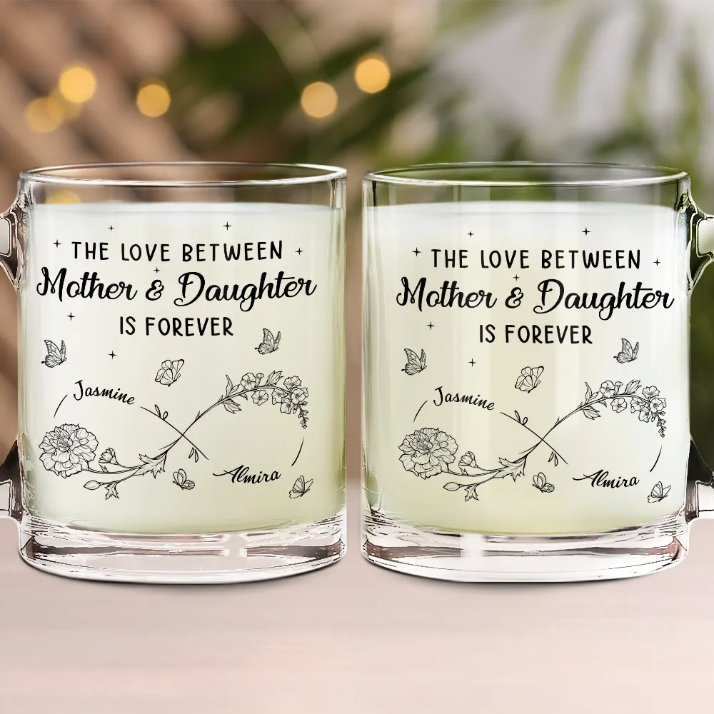 Gift For Mother,Gift For Daughter,Mom,Daughters - Infinity Flower Mother And Daughter Forever Linked Together - Personalized Glass Mug