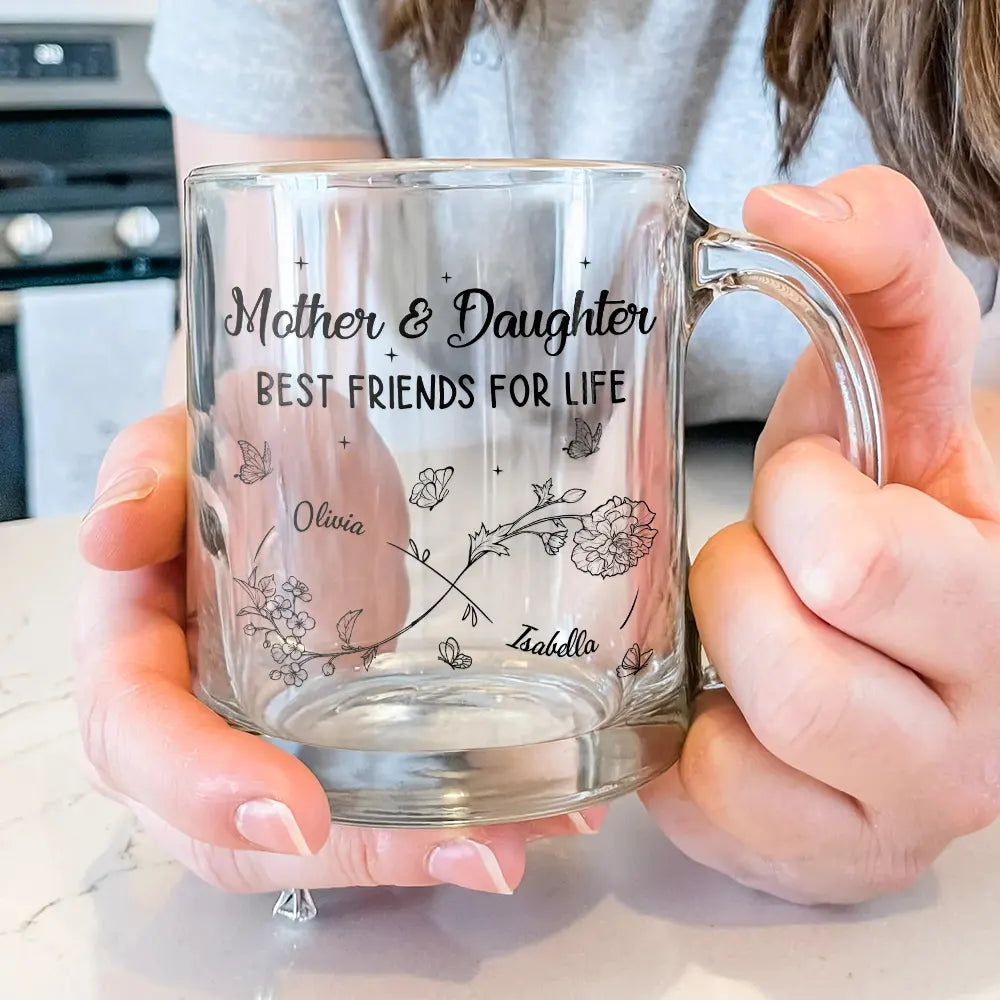 Gift For Mother,Gift For Daughter,Mom,Daughters - Infinity Flower Mother And Daughter Forever Linked Together - Personalized Glass Mug