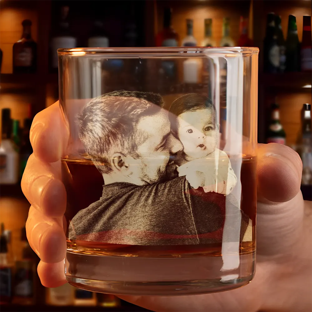 New Dad,New baby,Gift For Father - Custom Photo Our First Father's Day Together - Personalized Engraved Whiskey Glass