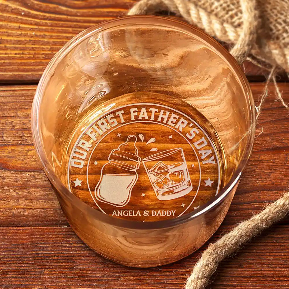 New Dad,New baby,Gift For Father - Custom Photo Our First Father's Day Together - Personalized Engraved Whiskey Glass