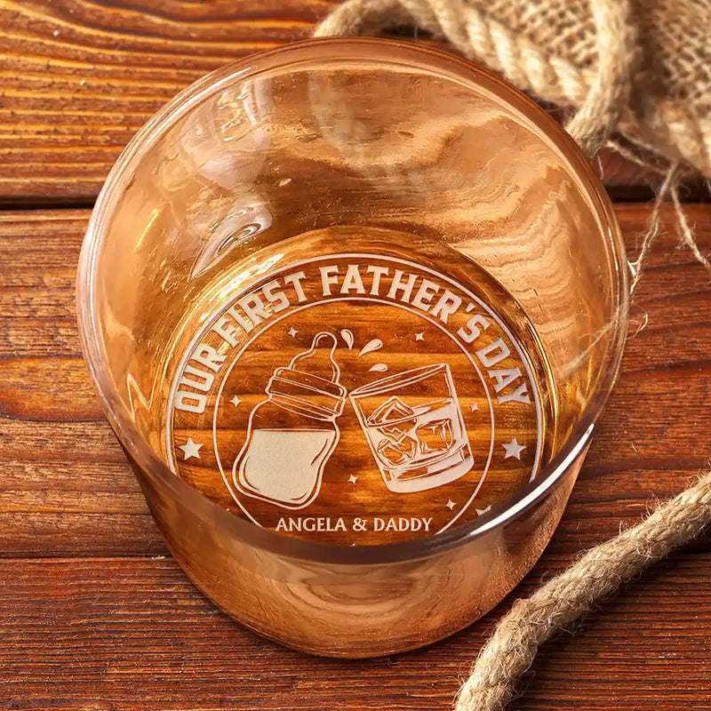 New Dad,New baby,Gift For Father - Custom Photo Our First Father's Day Together - Personalized Engraved Whiskey Glass