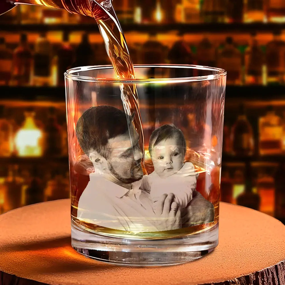 New Dad,New baby,Gift For Father - Custom Photo Our First Father's Day Together - Personalized Engraved Whiskey Glass