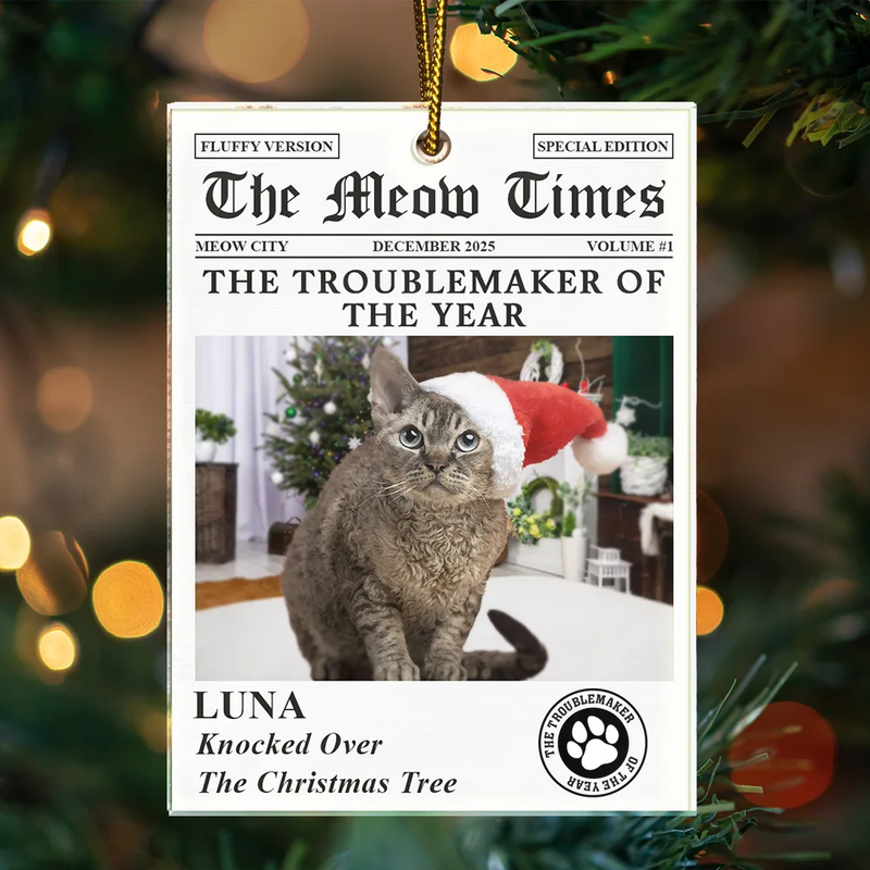 Pet Lovers,Pet Mom,Pet Dad,Dog Lovers,Dog Mom,Dog Dad,Cat Lovers,Cat Mom,Cat Dad,Custom Photo,Christmas,Funny - Custom Photo The Dog Times The Meow Times - Personalized Custom Shaped Acrylic Ornament