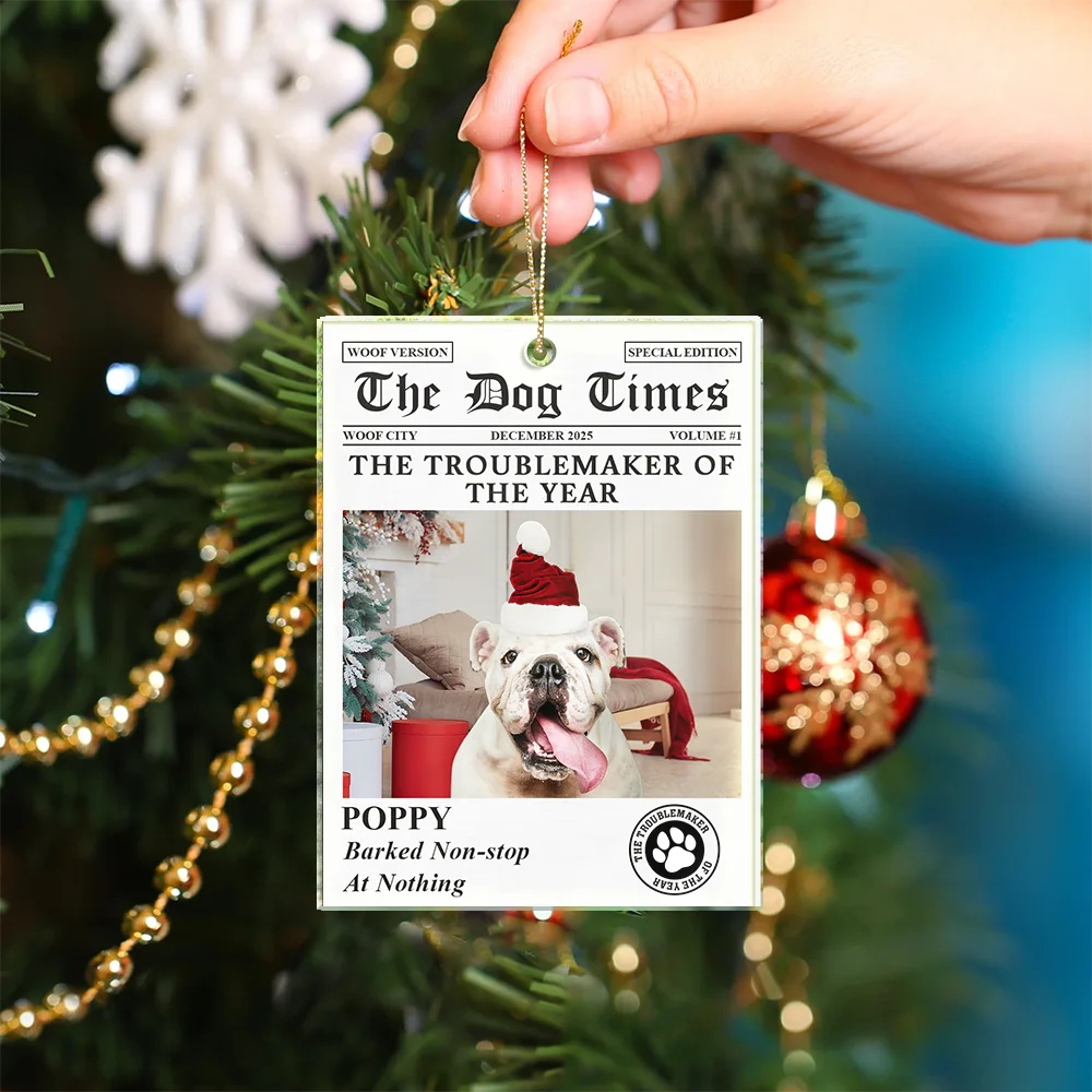 Pet Lovers,Pet Mom,Pet Dad,Dog Lovers,Dog Mom,Dog Dad,Cat Lovers,Cat Mom,Cat Dad,Custom Photo,Christmas,Funny - Custom Photo The Dog Times The Meow Times - Personalized Custom Shaped Acrylic Ornament