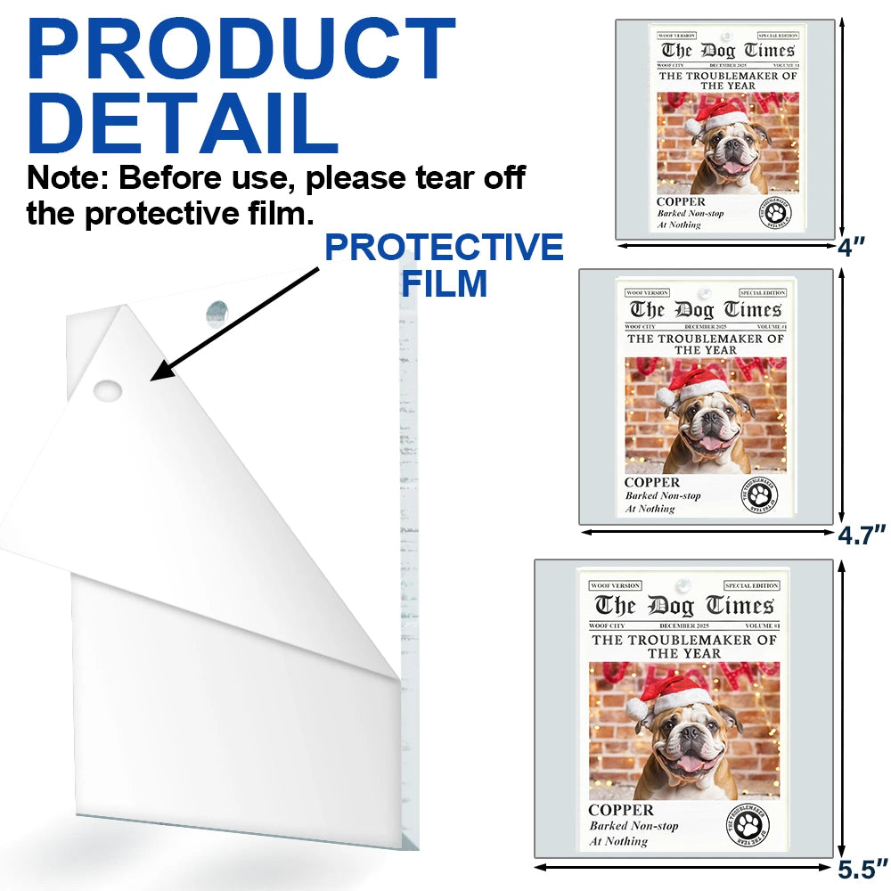 Pet Lovers,Pet Mom,Pet Dad,Dog Lovers,Dog Mom,Dog Dad,Cat Lovers,Cat Mom,Cat Dad,Custom Photo,Christmas,Funny - Custom Photo The Dog Times The Meow Times - Personalized Custom Shaped Acrylic Ornament