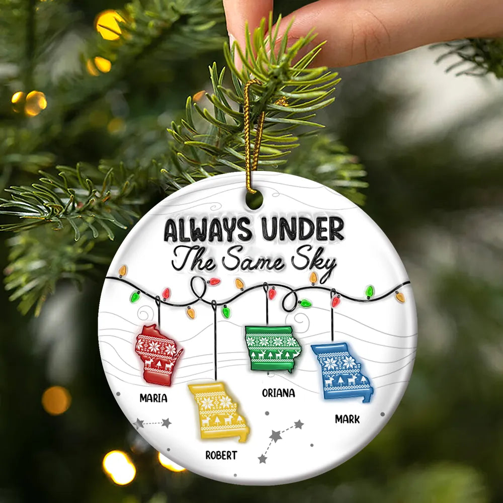 Family,Parents,Gift For Sisters,Gift For Sibling,Gift For Brothers,Love,Christmas,Long Distance - Family Love Knows No Distance - 3D Inflated Effect Printed Ornament, Personalized Circle Ceramic Ornament