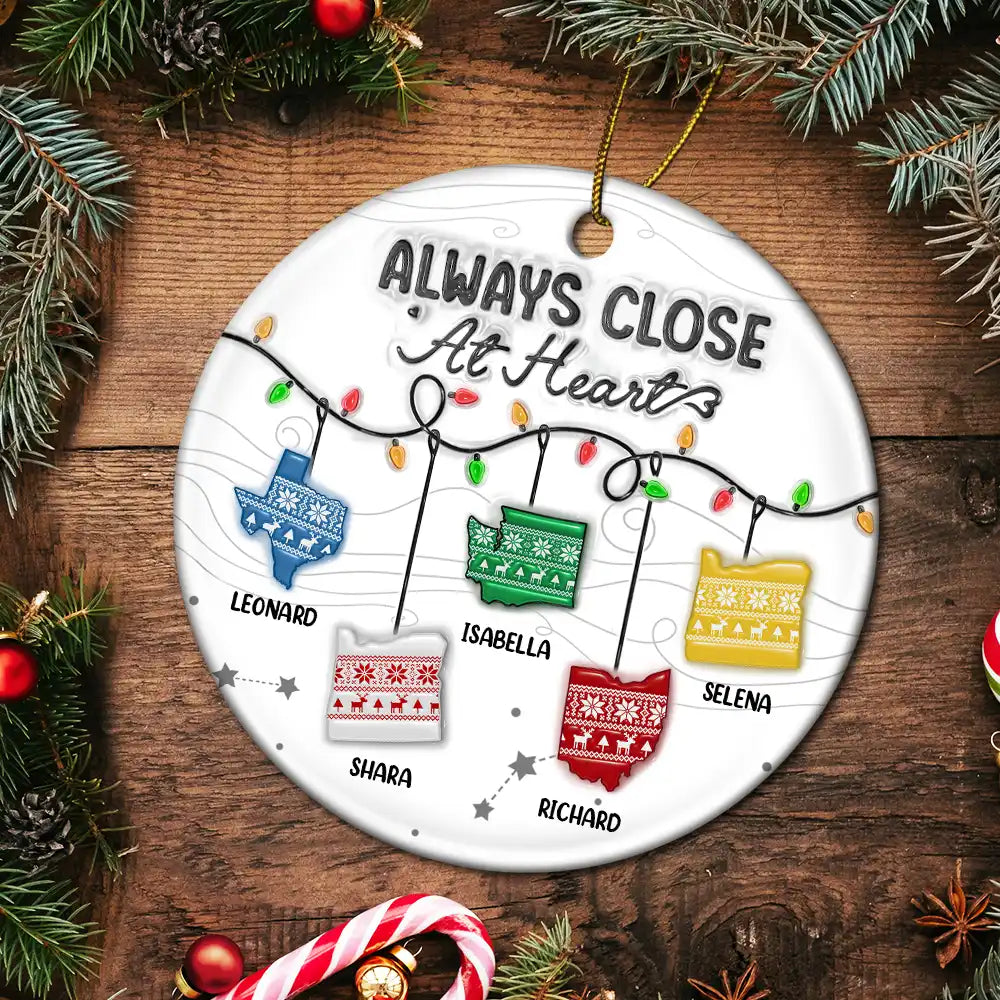 Family,Parents,Gift For Sisters,Gift For Sibling,Gift For Brothers,Love,Christmas,Long Distance - Family Love Knows No Distance - 3D Inflated Effect Printed Ornament, Personalized Circle Ceramic Ornament