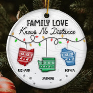 Family,Parents,Gift For Sisters,Gift For Sibling,Gift For Brothers,Love,Christmas,Long Distance - Family Love Knows No Distance - 3D Inflated Effect Printed Ornament, Personalized Circle Ceramic Ornament