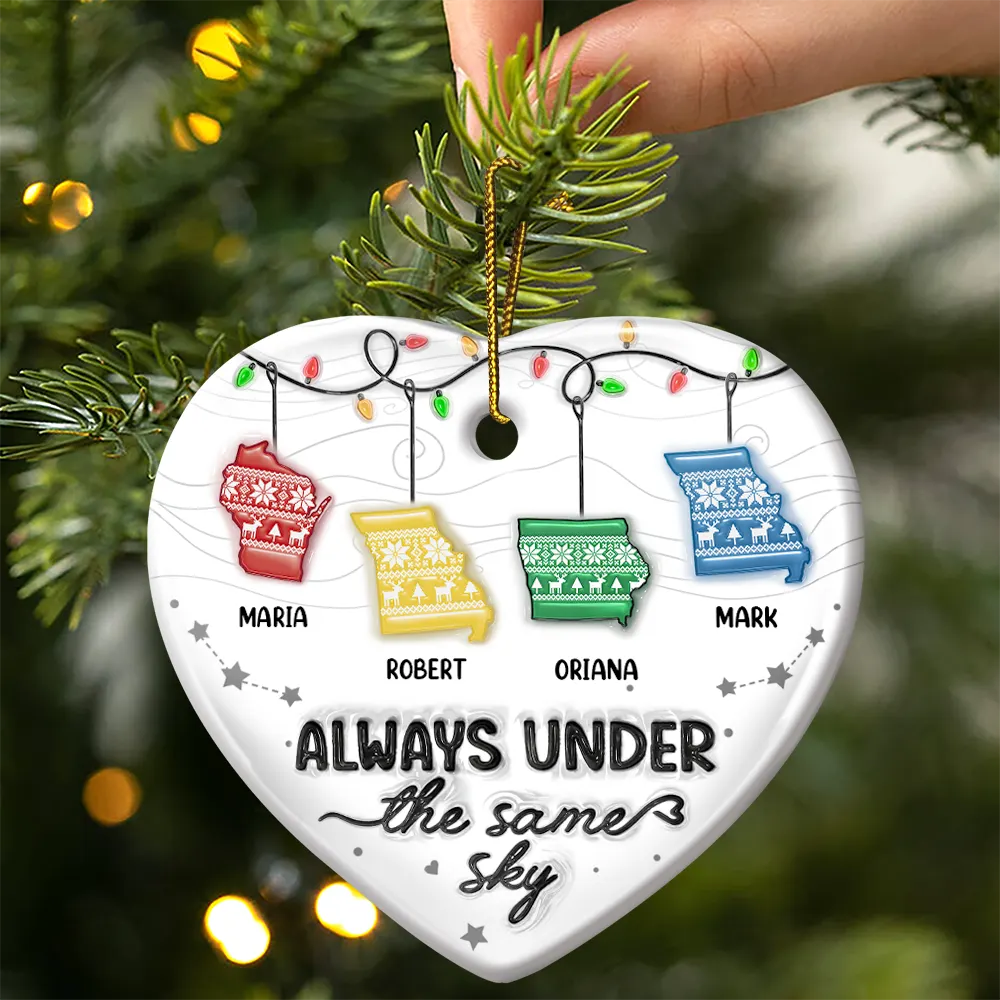 Family Love Knows No Distance - 3D Inflated Effect Printed Ornament, Personalized Heart Ceramic Ornament