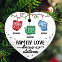 Family Love Knows No Distance - 3D Inflated Effect Printed Ornament, Personalized Heart Ceramic Ornament