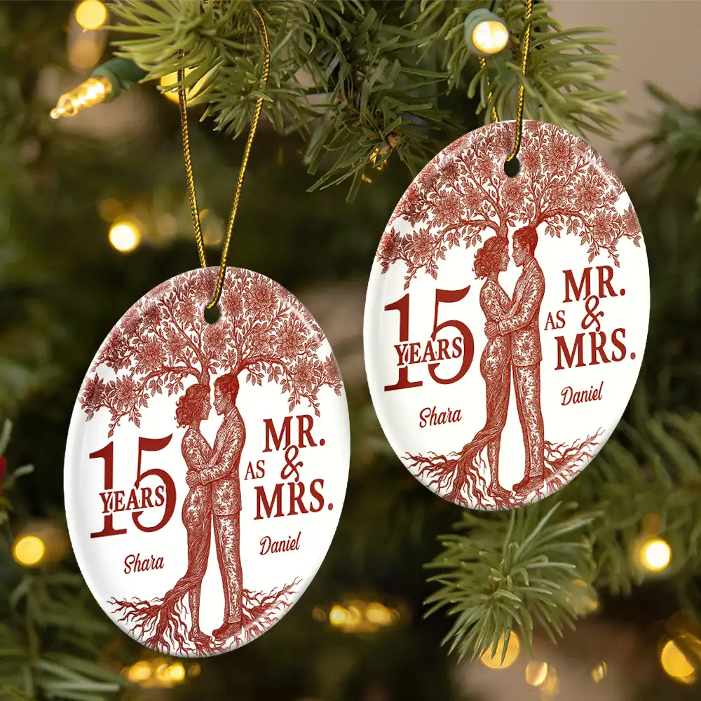 Wedding,Anniversary,Gift For Couples,Gift For Husband,Gift For Wife,Love,Christmas - Toile De Jouy Couple Wedding Anniversary Gift - Personalized Circle Ceramic Ornament