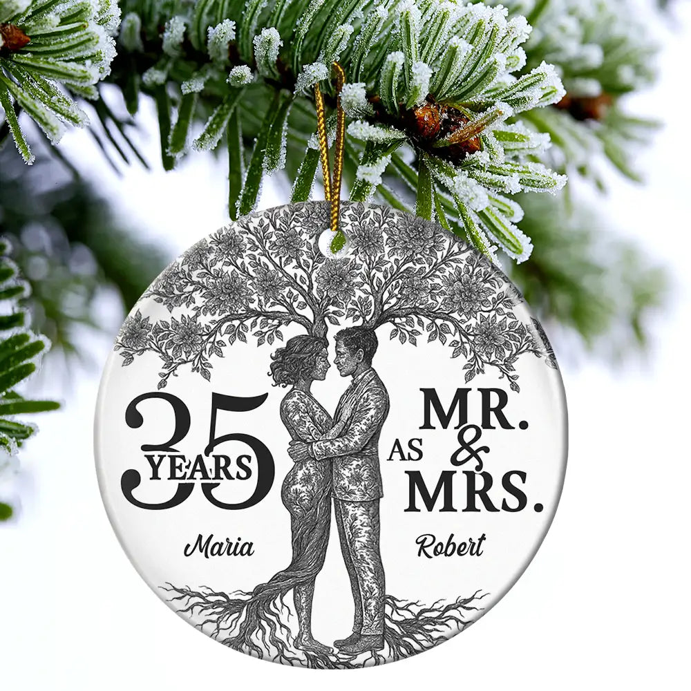 Wedding,Anniversary,Gift For Couples,Gift For Husband,Gift For Wife,Love,Christmas - Toile De Jouy Couple Wedding Anniversary Gift - Personalized Circle Ceramic Ornament