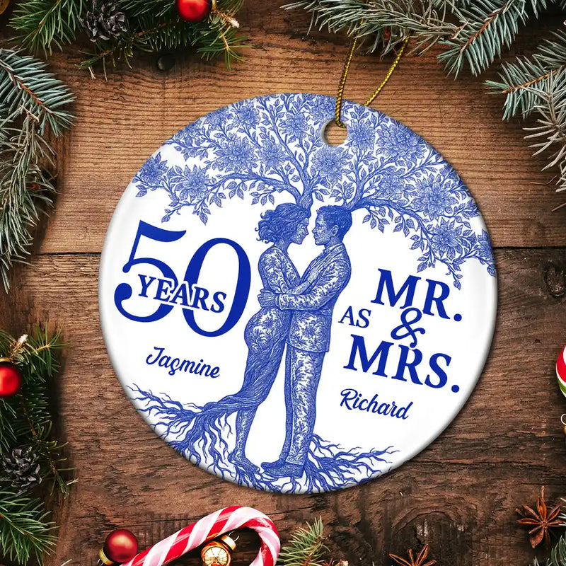 Wedding,Anniversary,Gift For Couples,Gift For Husband,Gift For Wife,Love,Christmas - Toile De Jouy Couple Wedding Anniversary Gift - Personalized Circle Ceramic Ornament