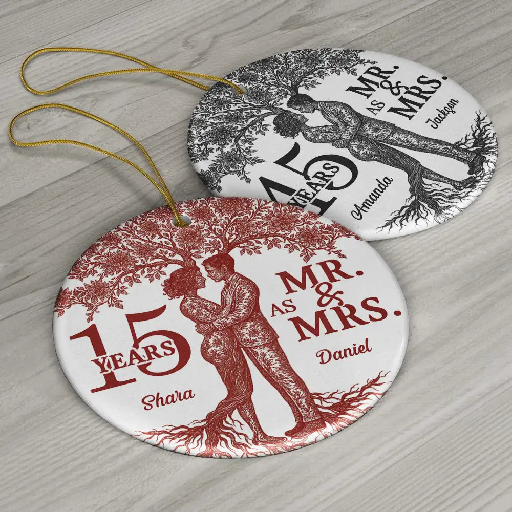 Wedding,Anniversary,Gift For Couples,Gift For Husband,Gift For Wife,Love,Christmas - Toile De Jouy Couple Wedding Anniversary Gift - Personalized Circle Ceramic Ornament