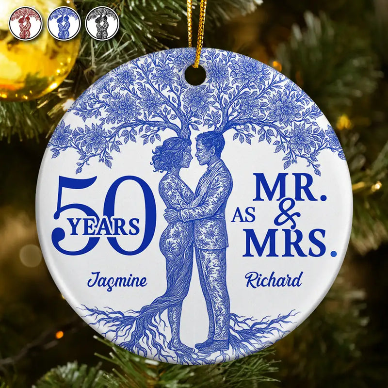 Wedding,Anniversary,Gift For Couples,Gift For Husband,Gift For Wife,Love,Christmas - Toile De Jouy Couple Wedding Anniversary Gift - Personalized Circle Ceramic Ornament