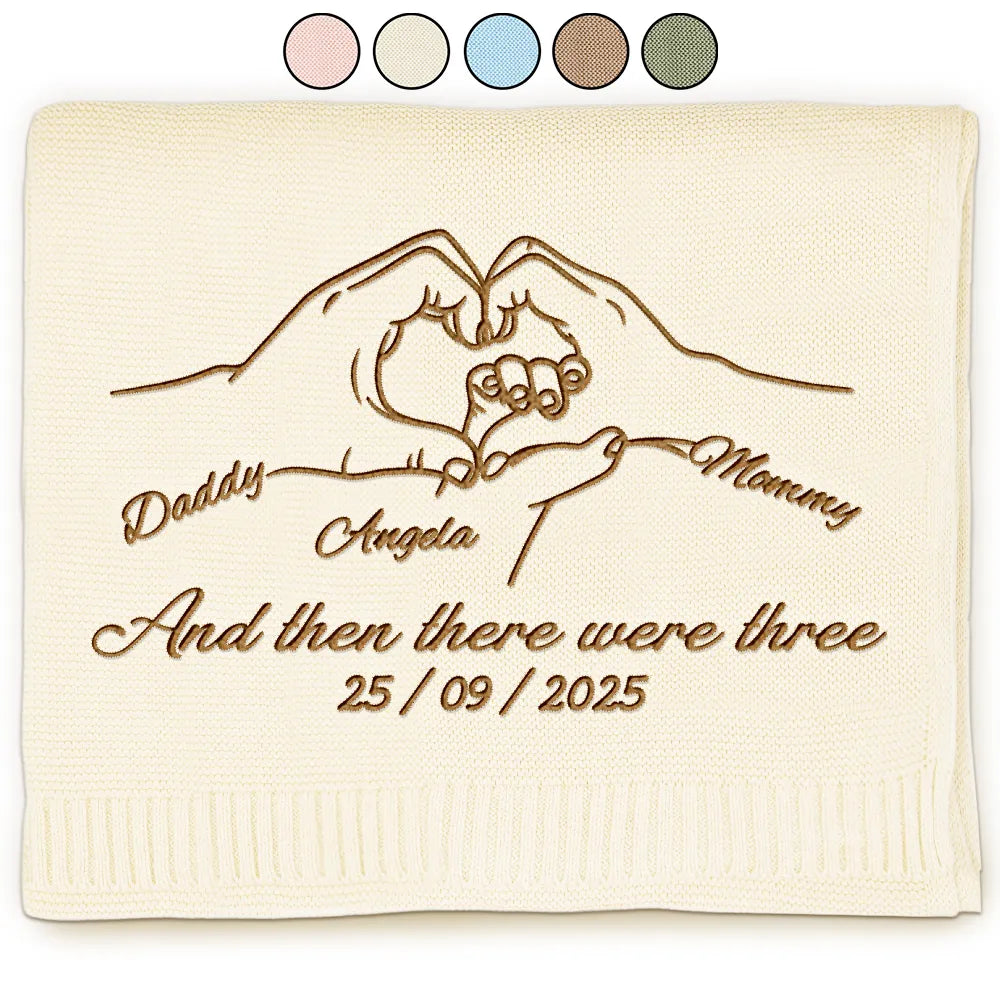 New Dad,New baby,New Mom,Love - And Then There Were Four New Baby - Personalized Embroidered Knitted Baby Blanket