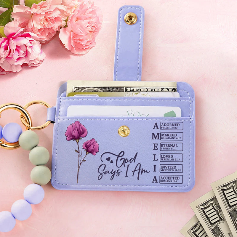 Gift For Yourself,Gift For Women,Happy,Gift For Bestie - God Says I Am Name Letter In Bible - Personalized Keychain Wristlet Leather Wallet