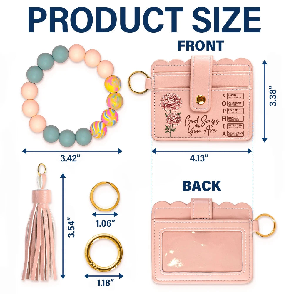 Gift For Yourself,Gift For Women,Happy,Gift For Bestie - God Says I Am Name Letter In Bible - Personalized Keychain Wristlet Leather Wallet