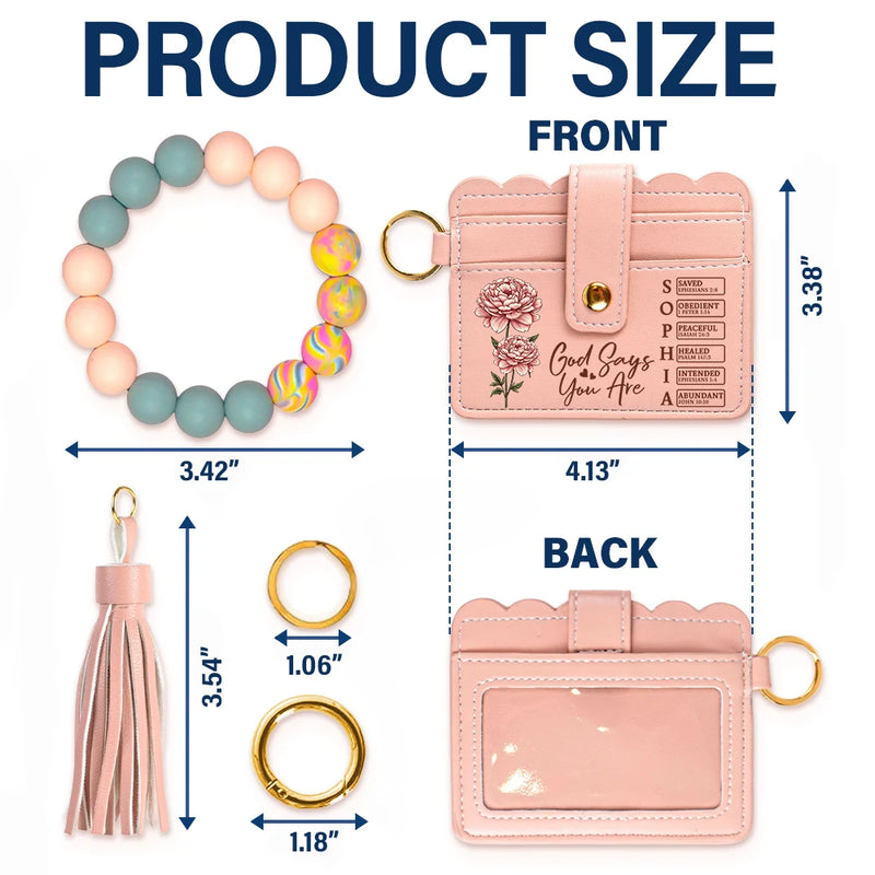 Gift For Yourself,Gift For Women,Happy,Gift For Bestie - God Says I Am Name Letter In Bible - Personalized Keychain Wristlet Leather Wallet