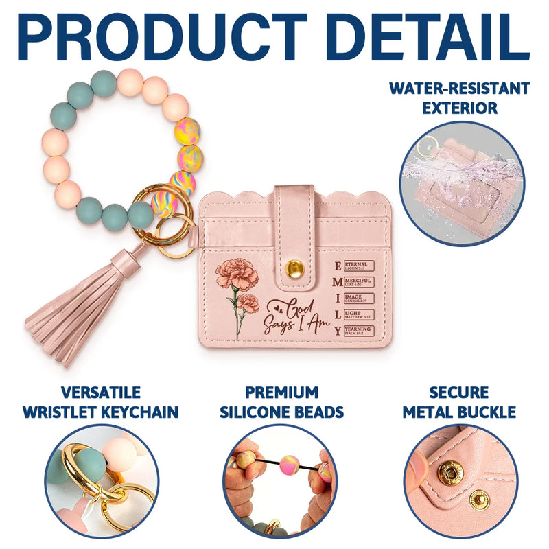 Gift For Yourself,Gift For Women,Happy,Gift For Bestie - God Says I Am Name Letter In Bible - Personalized Keychain Wristlet Leather Wallet