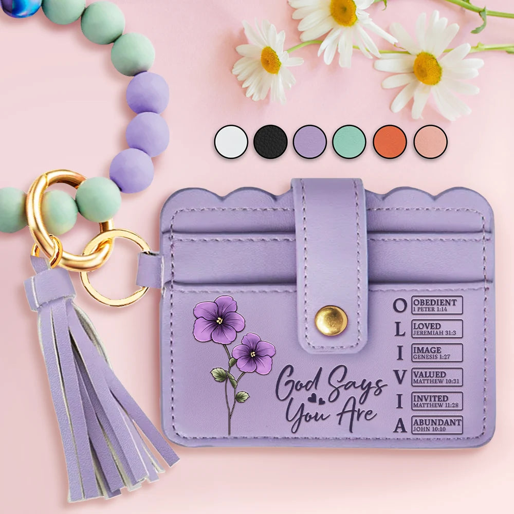 Gift For Yourself,Gift For Women,Happy,Gift For Bestie - God Says I Am Name Letter In Bible - Personalized Keychain Wristlet Leather Wallet