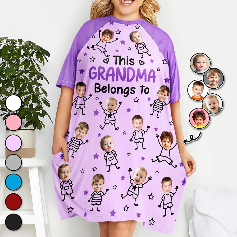 Custom Photo This Grandma Mom Belongs To Kids Pet - Personalized Women's Sleep Tee